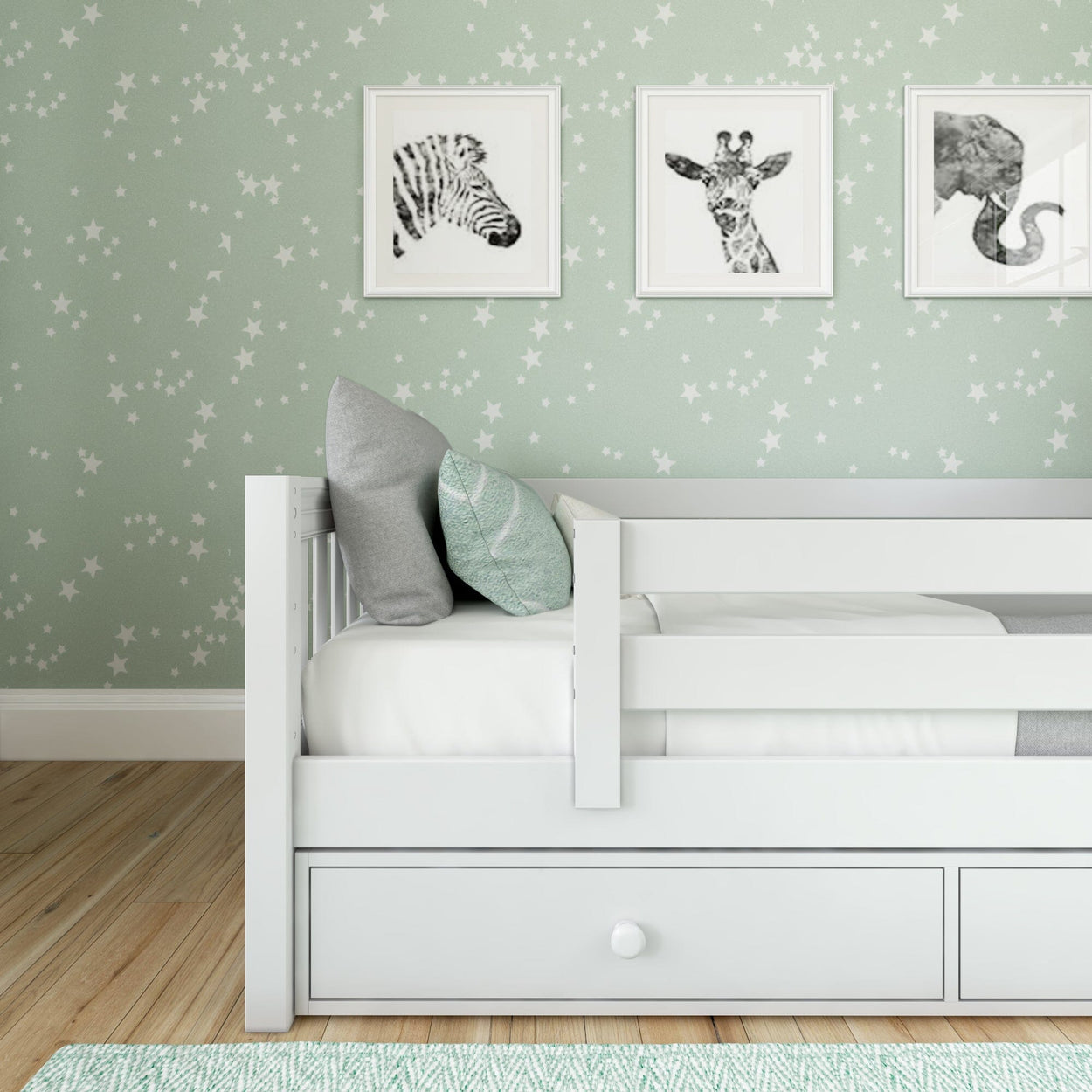 YEAH UU WS : Kids Beds Twin Toddler Bed, Slat with Underbed Dresser, White