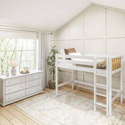 CHIP MWS : Standard Loft Beds Modern Twin Mid Loft Bed with Straight Ladder on Front