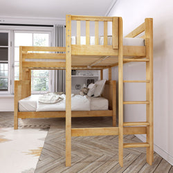 TRINITARIAN XL 1 NS : Multiple Bunk Beds Twin XL over Queen + Twin XL High Corner Loft Bunk with Straight Ladders on Ends, Slat, Natural